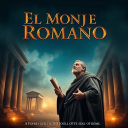 An epic movie poster for a film set in the Late Republic of Ancient Rome, titled 'El Monje Romano'