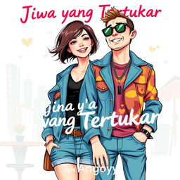 A novel cover featuring a beautiful tomboy woman and a flamboyant gay man, showcasing both characters with vibrant personalities