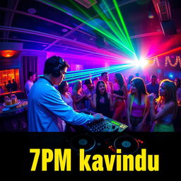 A vibrant nightlife scene featuring a DJ in a colorful club environment