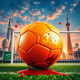 A vibrant Facebook post image featuring an orange football representing the 2034 World Cup