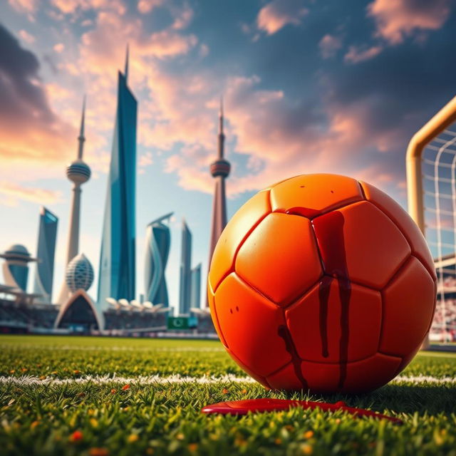 A vibrant Facebook post image featuring an orange football representing the 2034 World Cup