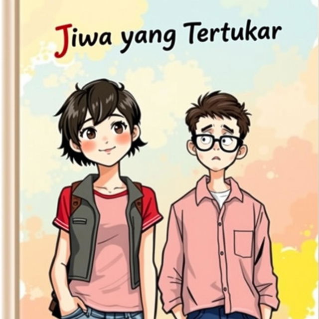 A novel cover illustration featuring a beautiful, brave tomboy woman with short hair and casual, stylish clothing standing confidently with a slight smile