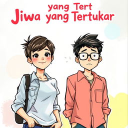 A novel cover illustration featuring a beautiful, brave tomboy woman with short hair and casual, stylish clothing standing confidently with a slight smile