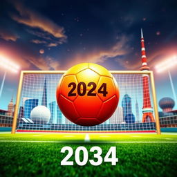 A vibrant Facebook post image featuring an orange football representing the 2034 World Cup