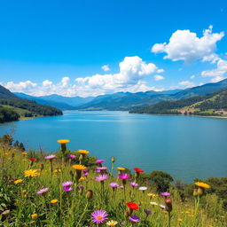 A serene view of Kiov Lake (Darya Cheh) surrounded by lush greenery and distant mountains