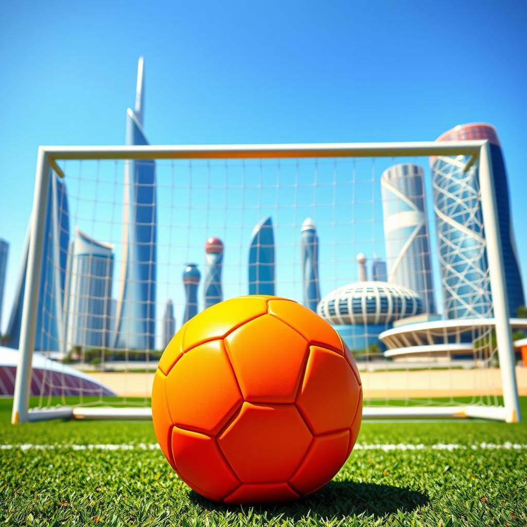 A vibrant, orange soccer ball positioned in front of a goalpost, symbolizing passion for the national sport