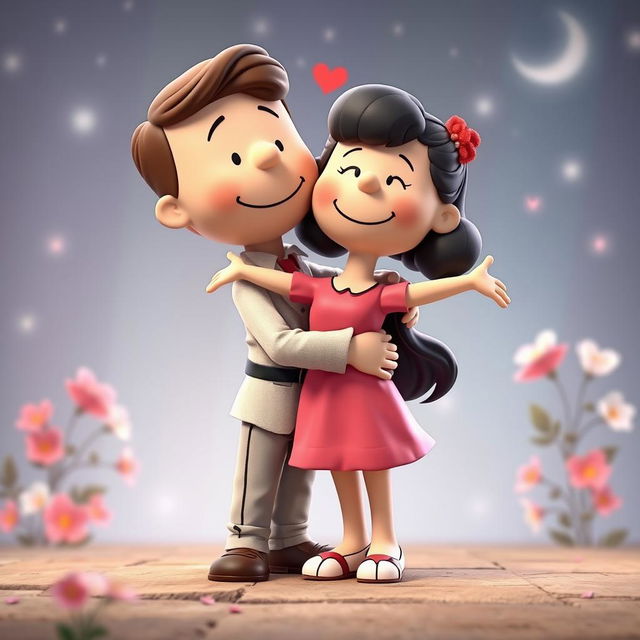 A whimsical 3D illustration of Peanuts characters transformed into Romeo and Juliet