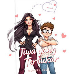 A captivating book cover illustration for a novel titled "Jiwa yang Tertukar"