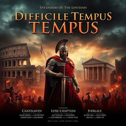 A legendary movie poster for a film titled 'Difficile Tempus', set in the Low Empire of Ancient Rome, designed with all the elements typical of a cinematic release
