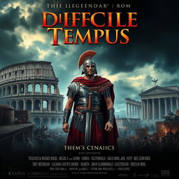 A legendary movie poster for a film titled 'Difficile Tempus', set in the Low Empire of Ancient Rome, designed with all the elements typical of a cinematic release