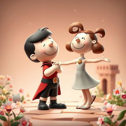 A whimsical 3D illustration featuring Peanuts characters reimagined as Romeo and Juliet