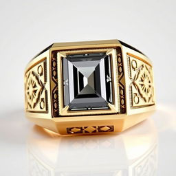 A beautifully crafted men's ring featuring intricate Islamic geometric designs elegantly engraved on its sides
