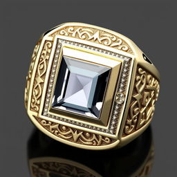A beautifully crafted men's ring featuring intricate Islamic geometric designs elegantly engraved on its sides