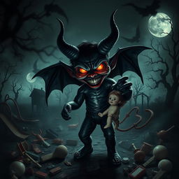 A powerful and dark portrayal of childhood trauma represented as a devil figure