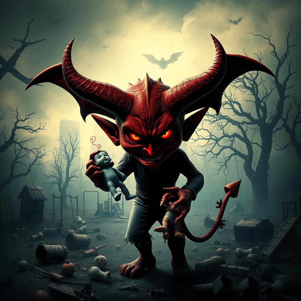 A powerful and dark portrayal of childhood trauma represented as a devil figure