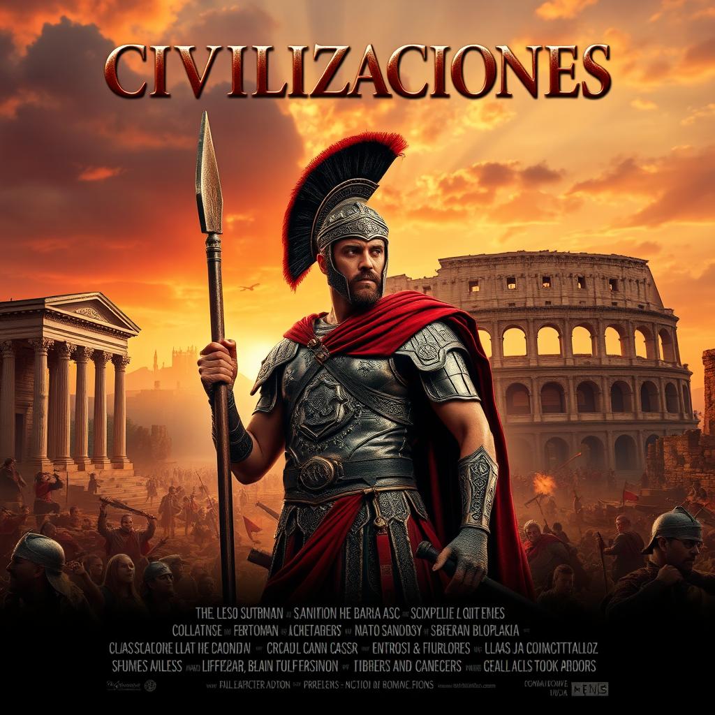 A legendary movie poster for a film titled 'CIVILIZACIONES', set in the Low Empire of Ancient Rome