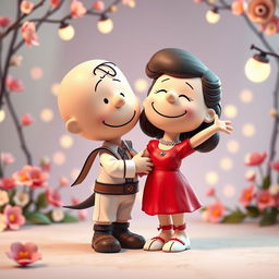 A charming 3D illustration of Peanuts characters as Romeo and Juliet