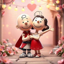 A charming 3D illustration of Peanuts characters as Romeo and Juliet