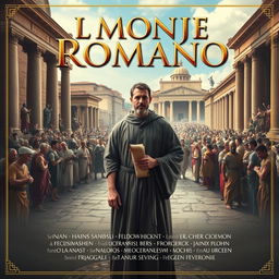A legendary movie poster for a film titled 'EL MONJE ROMANO', set in the Late Republic of Ancient Rome