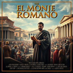 A legendary movie poster for a film titled 'EL MONJE ROMANO', set in the Late Republic of Ancient Rome