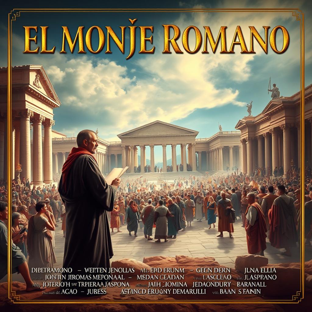 A legendary movie poster for a film titled 'EL MONJE ROMANO', set in the Late Republic of Ancient Rome