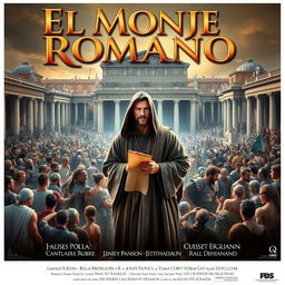 A legendary movie poster for a film titled 'EL MONJE ROMANO', set in the Late Republic of Ancient Rome