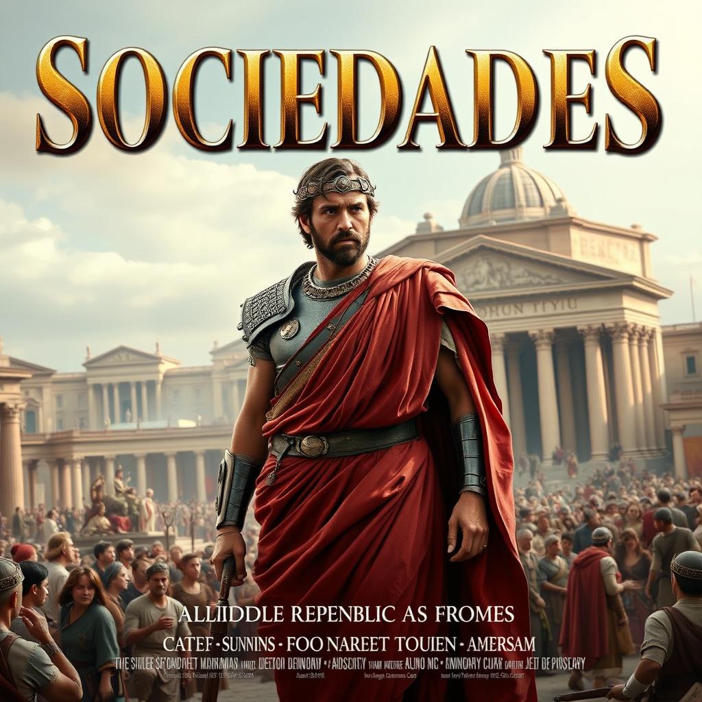 A legendary movie poster for a film titled 'SOCIEDADES', set in the Middle Republic of Ancient Rome