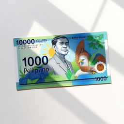 A beautifully illustrated depiction of the 1000 Philippine peso bill, showcasing the vibrant details including the portrait of Jose Rizal, the Philippine eagle, and lush elements of nature