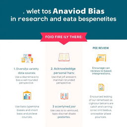 Create an infographic displaying three essential tips for avoiding bias in research and data presentation