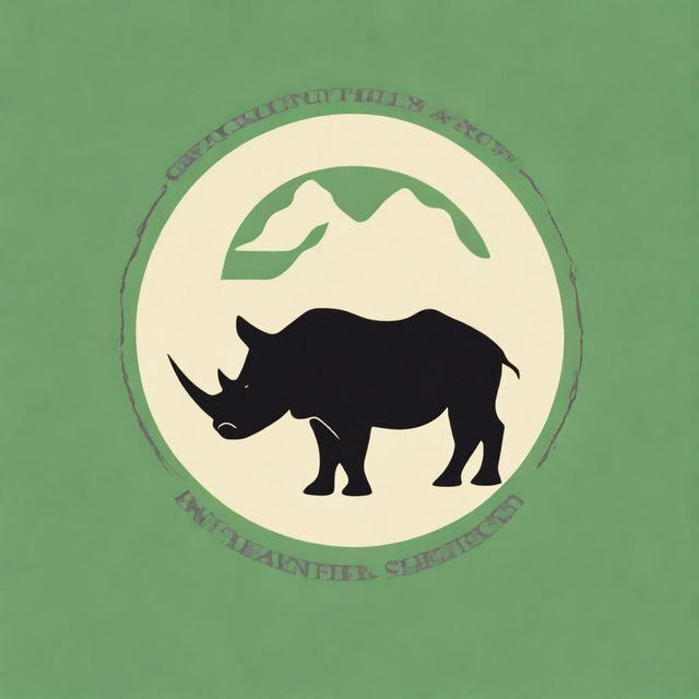 This is a high-quality digital art image of the Endangered Species Act logo, with a black rhino as the central figure