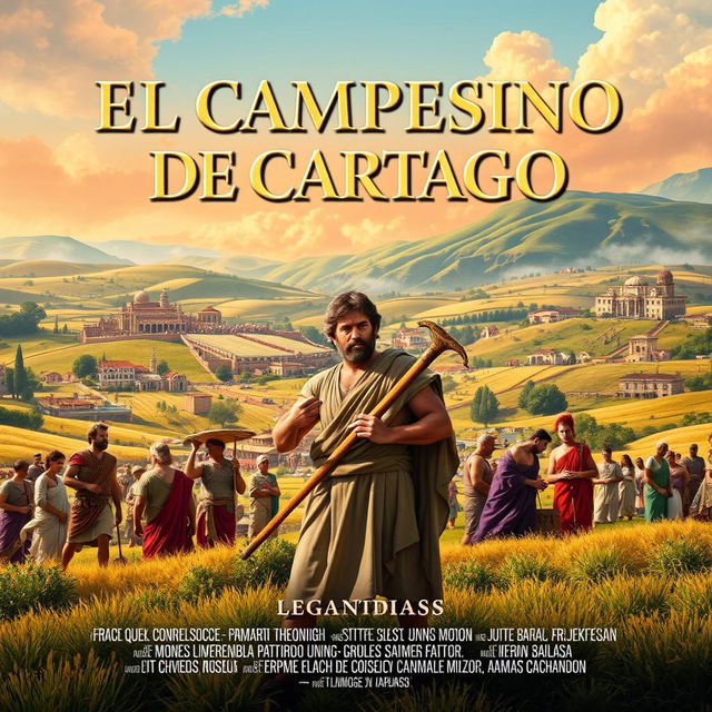 A legendary movie poster for a film titled 'EL CAMPESINO DE CARTAGO', set in the Early Republic of Ancient Rome