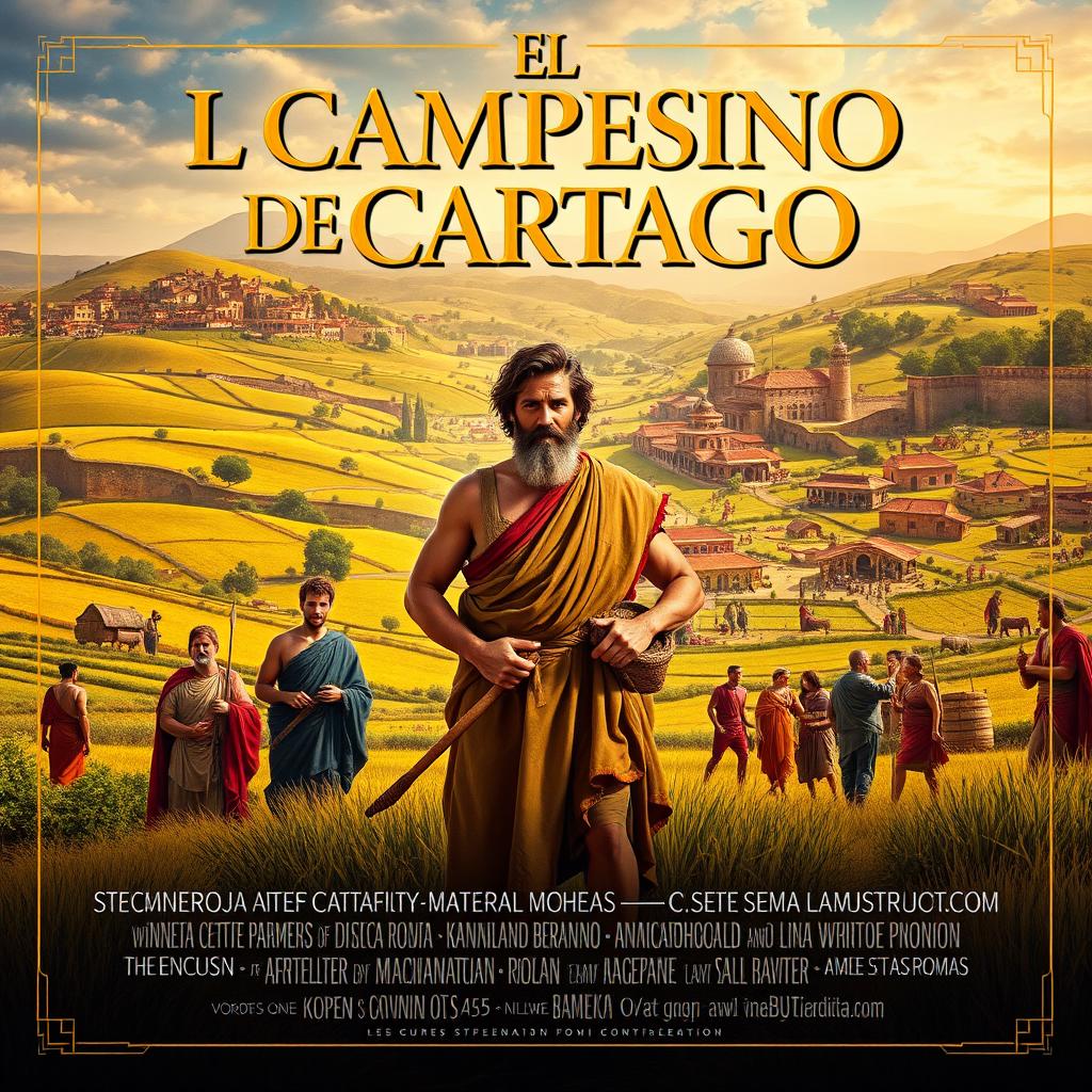 A legendary movie poster for a film titled 'EL CAMPESINO DE CARTAGO', set in the Early Republic of Ancient Rome
