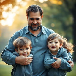 A compassionate scene depicting a strong adult man helping children escape from an abusive situation