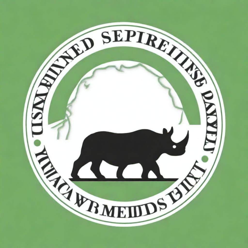 This image is a high-quality digital art of the Endangered Species Act logo, featuring a black rhino at the center