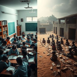 A powerful visual juxtaposition showing education and illiteracy