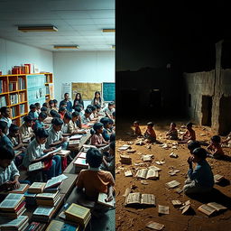 A powerful visual juxtaposition showing education and illiteracy