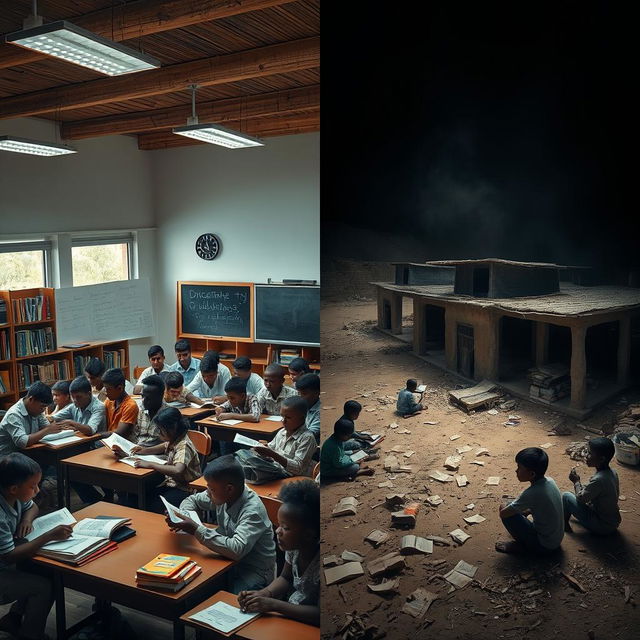 A powerful visual juxtaposition showing education and illiteracy