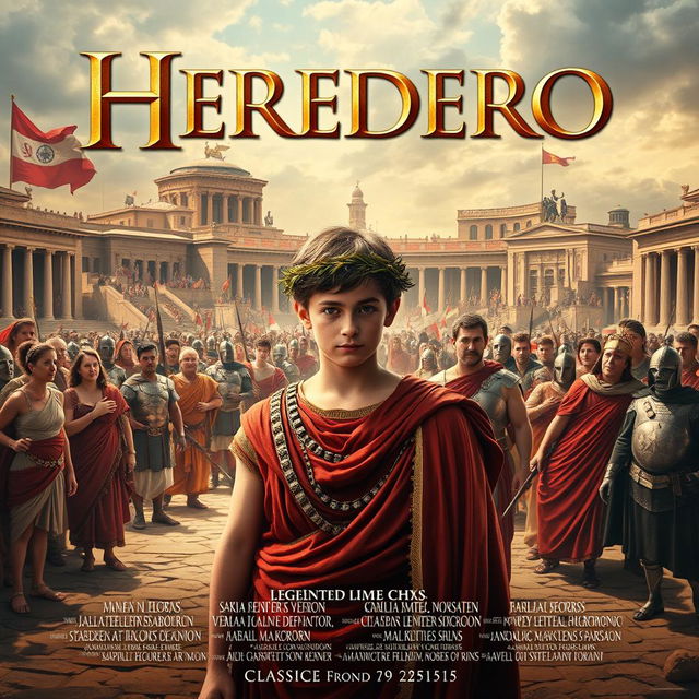 A legendary movie poster for a film titled 'HEREDERO', set in the Monarchy period of Ancient Rome