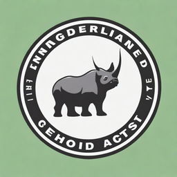 This image is a high-quality digital art of the Endangered Species Act logo, featuring a black rhino at the center