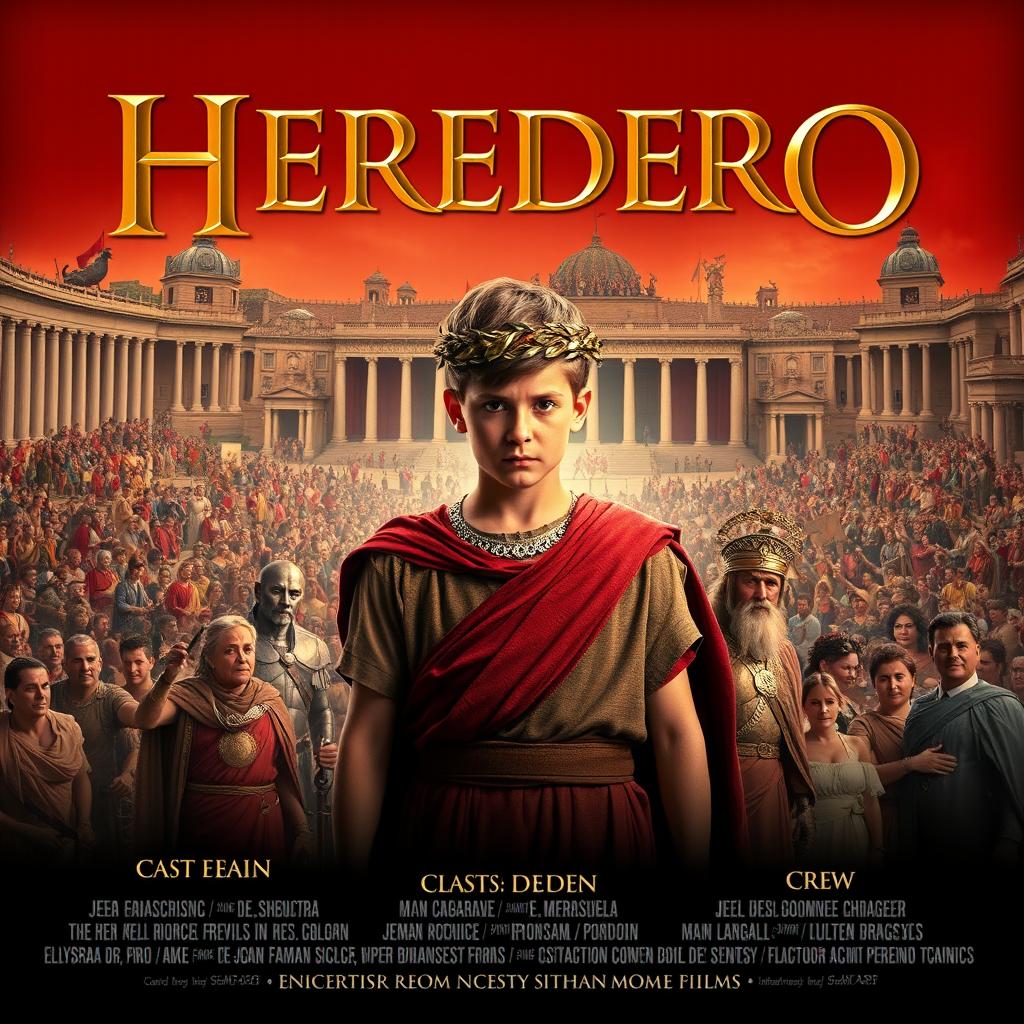 A legendary movie poster for a film titled 'HEREDERO', set in the Monarchy period of Ancient Rome