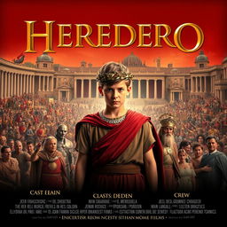 A legendary movie poster for a film titled 'HEREDERO', set in the Monarchy period of Ancient Rome