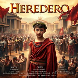 A legendary movie poster for a film titled 'HEREDERO', set in the Monarchy period of Ancient Rome