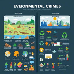 An informative and visually engaging infographic depicting environmental crimes and strategies to combat them