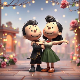 A delightful 3D illustration showcasing Peanuts characters as Romeo and Juliet