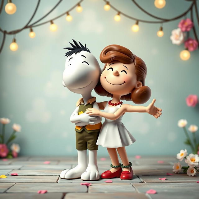 A delightful 3D illustration showcasing Peanuts characters as Romeo and Juliet