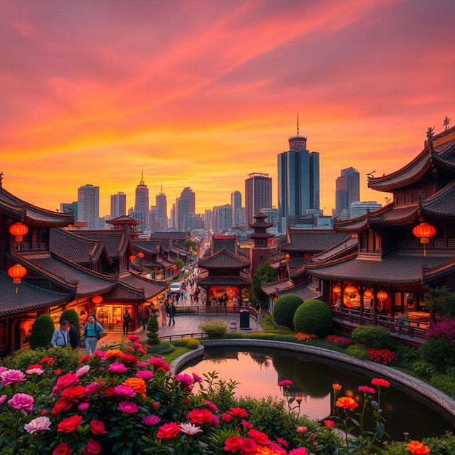 A stunning backdrop featuring the vibrant cityscape of Chengdu, China