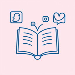 A dark blue line art icon visually representing the concept of books being introduced on social media