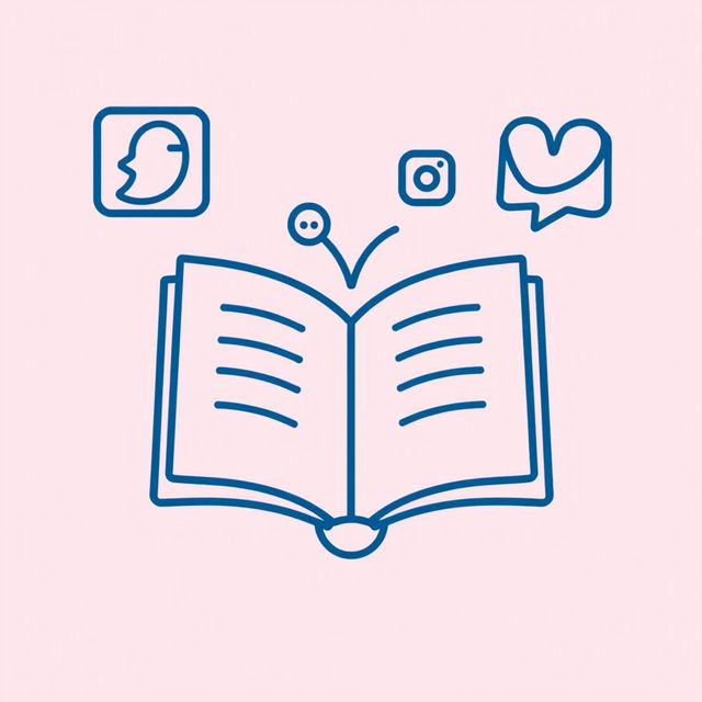 A dark blue line art icon visually representing the concept of books being introduced on social media