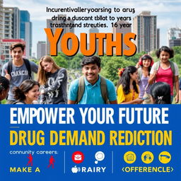 A vibrant poster designed to attract and engage youths above 16 years for a session on drug demand reduction careers