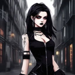 A digital art piece showcasing a goth girl in a stylish and provocative outfit